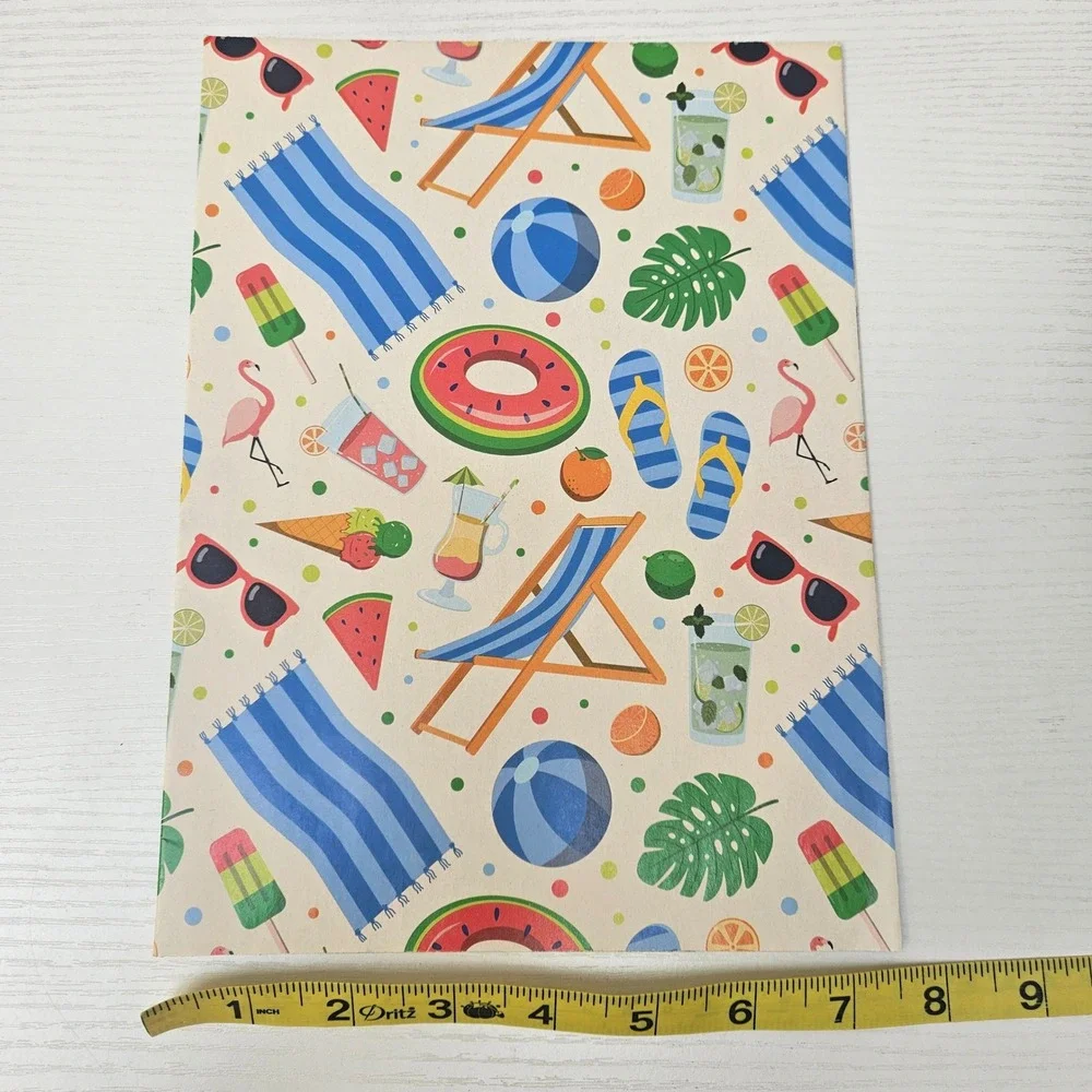 Lot 6 Folded Gift Wrapping Paper Sheets Donut Beach Cupcake Tropical‎ Prints